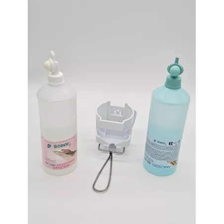 Support pour distributeur gel et savon 1 L Airless PVC - Commande coude