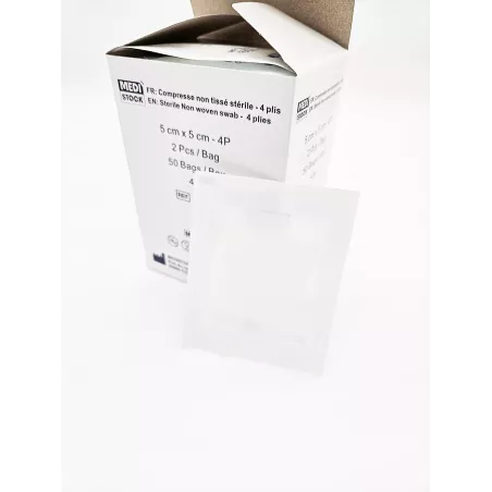 Compresses en non-tissé stériles 5x5cm, sachet de 2