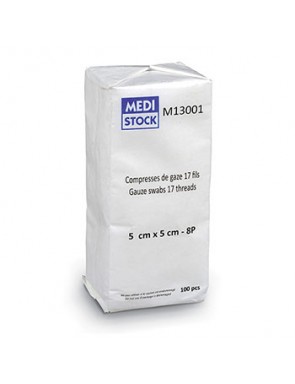 Compresse de gaze stérile 7,5 x 7,5 cm - Medistock - pack de 100